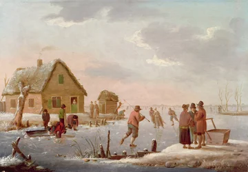 Schlittschuhläufer in einer Winterlandschaft